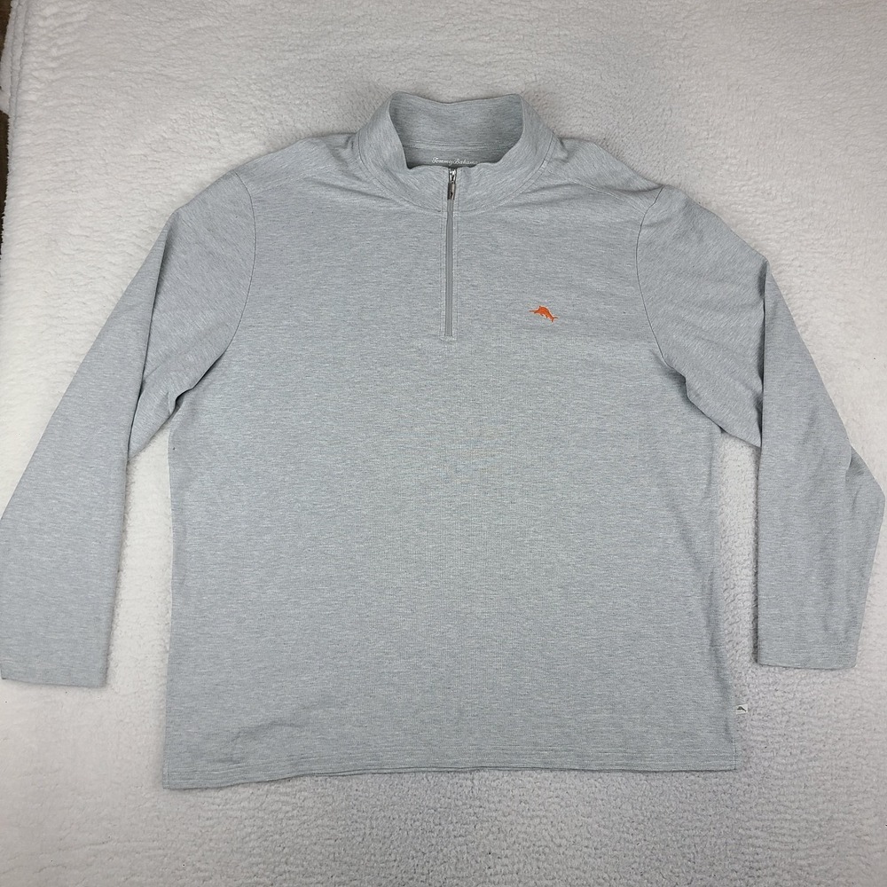 Tommy Bahama Sweater Mens 3XL XXXL Gray Island Zone Quarter Zip Supima Cotton